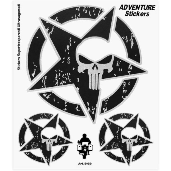 Äventyrsklistermärken för motorcykelkoffertar, Star Skull Punisher, Bord 20 x 24 cm