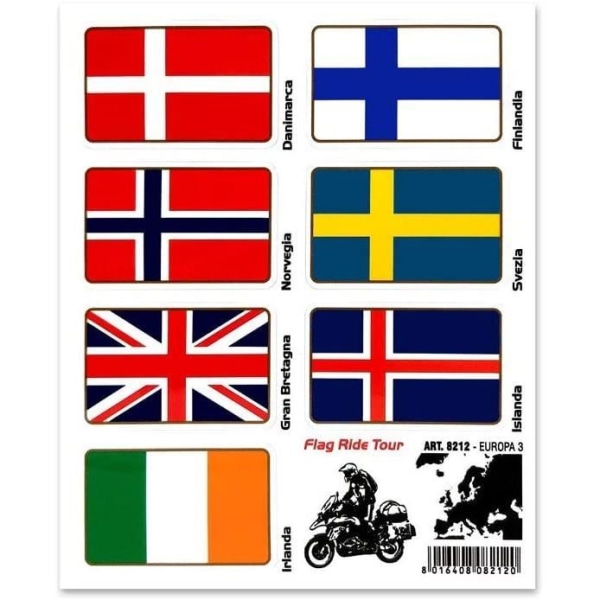 Flaggklistermärken för motorcykelkoffertar, flaggtur, Europa 3, 16 x 13,5 cm