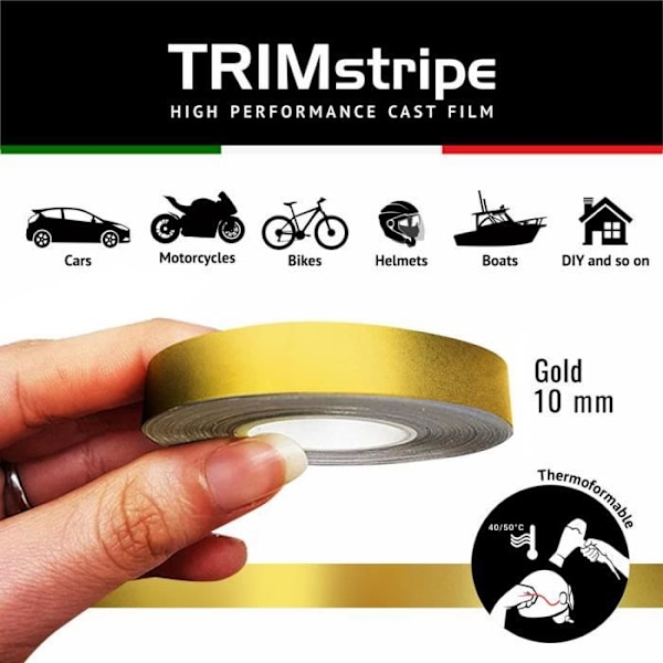 Självhäftande remsor - Trimband - Guld - 10 mm x 10 mt - Termoformbar - Väderbeständig