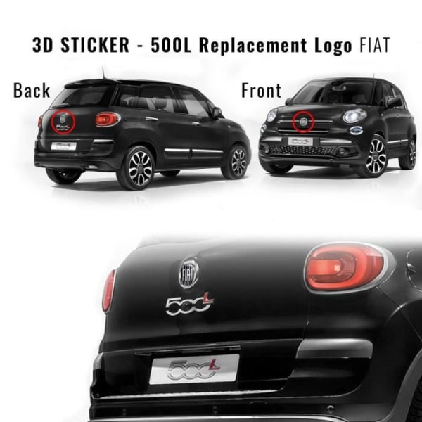 Fiat 3D Replacement Black Logo Sticker för 500L, fram och bak