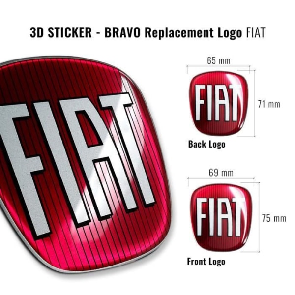 Fiat 3D Replacement Logo Sticker för Bravo, fram och bak