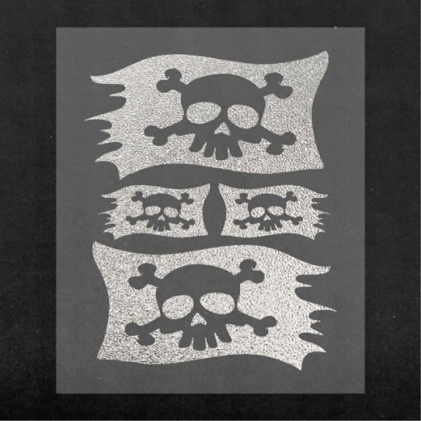 Piratflagga förskuren självhäftande klistermärke, silver, 13,5 x 16 cm Silver
