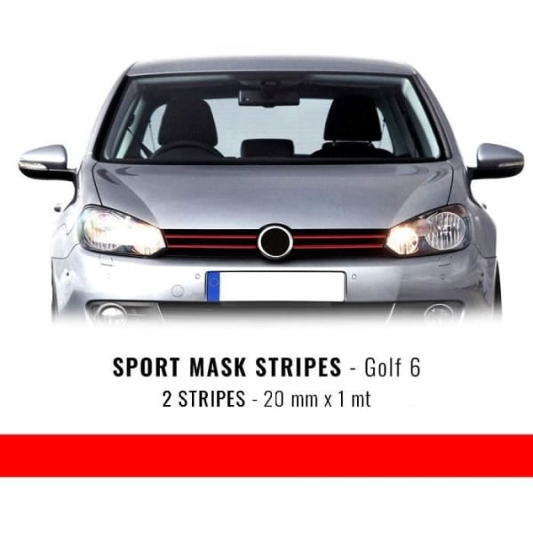 Stripes självhäftande remsor för Golf 6, röd, 20 mm x 1 mt, 2 stycken