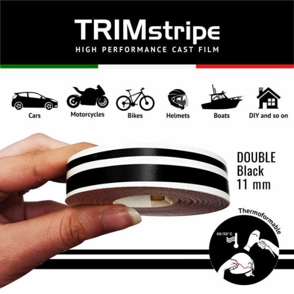 Trim Stripes dubbla självhäftande remsor för bilar, svart, 11 mm x 10 mt