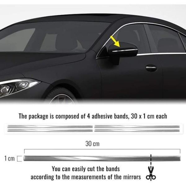 3D-klæbestrimler til kofanger til bilspejle, krom, 1 x 30 cm, 4 stk.