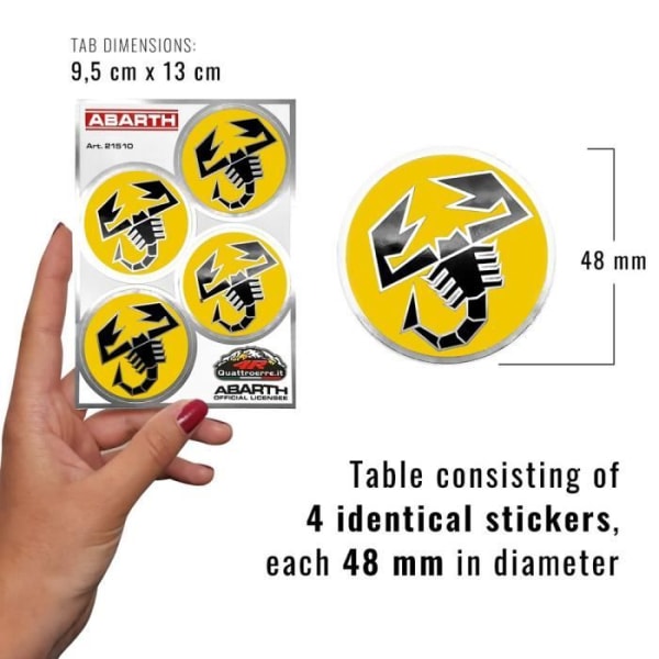 Autocollant - Abarth - Skorpioner - Gul - 4 elementer - 48 mm i diameter