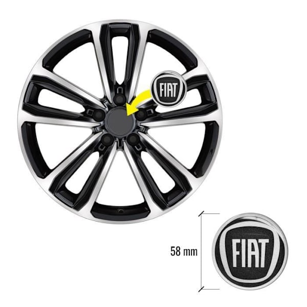 3D Stickers - Fiat - Hjulkapsel - Sort - 4 stk - Diameter 58 mm