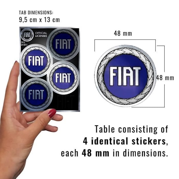 Dekal - Fiat - Blå logotyp - HQ kromstöd - 94 x 131 mm - Högt motstånd Blå