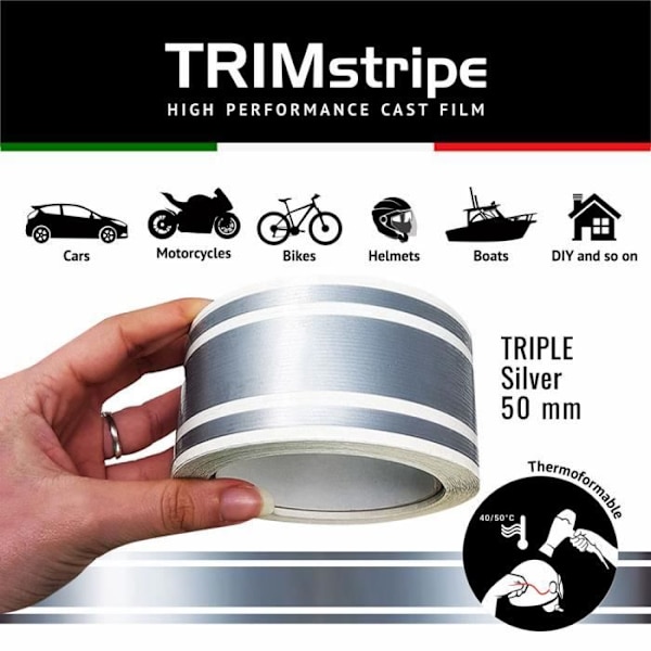 Självhäftande remsor - Trimband - Silver - 50 mm x 10 mt - Termoformbar - Väderbeständig
