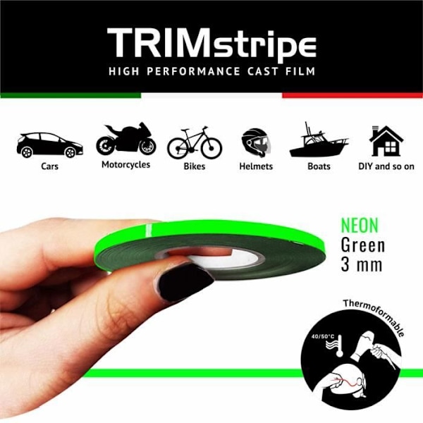 Självhäftande remsor - Trimband - Neongrön - 3 mm x 10 mt - GJUTT Vinyl - Multifunktion Flashig grön
