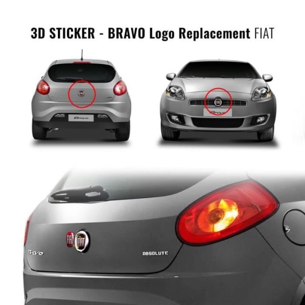 Fiat 3D Replacement Logo Sticker för Bravo, fram och bak