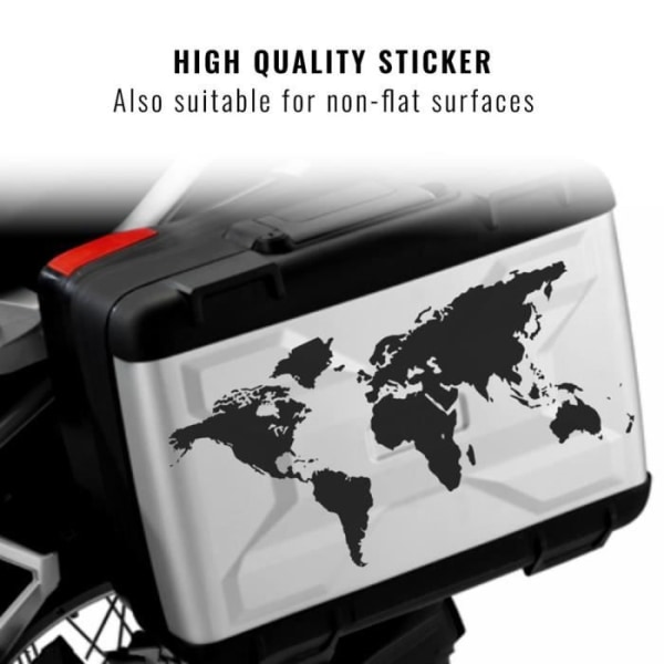 World Sticker til Motorcykel Trunks på Super Transparent Base, Sort, 30 x 15 cm