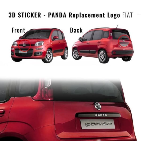 Fiat 3D Sticker Replacement Black Panda Logotyp, fram och bak