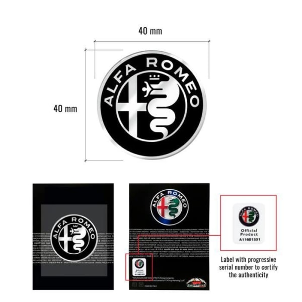 Alfa Romeo 3D-logodekal för ratt, diameter 40 mm