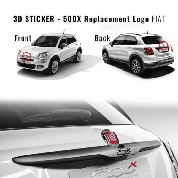 Fiat 3D Replacement Logo Sticker för 500X, fram och bak
