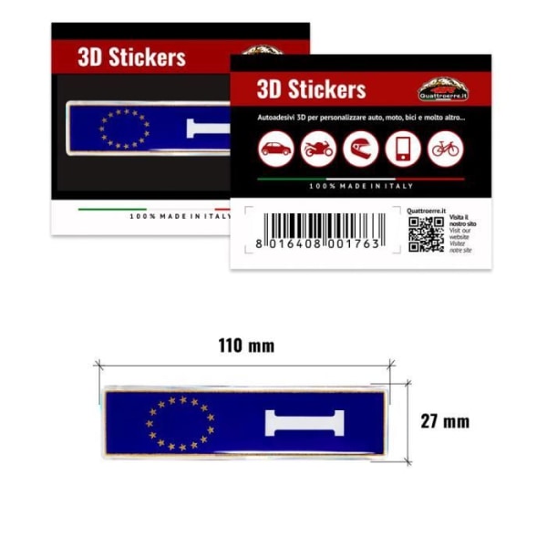 3D Sticker Sticker Plate Italy "I" Europe, 110 x 27 mm