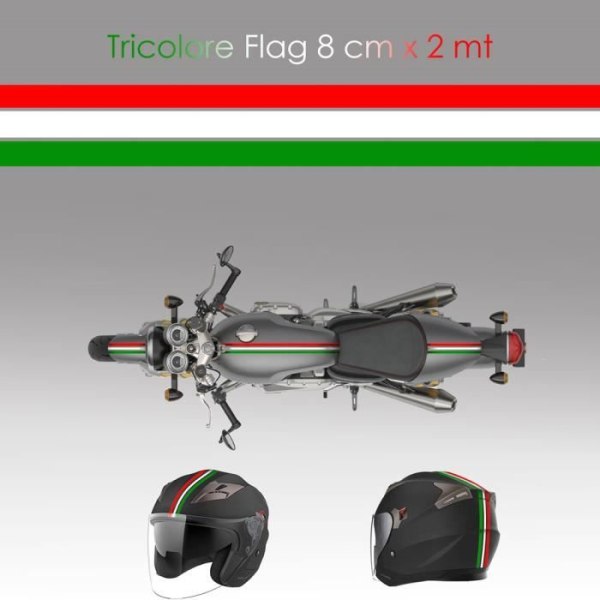 Racing selvklæbende tape til motorcykler, Triple, Italien Flag, Grøn Hvid Rød, 80 mm x 2 mt