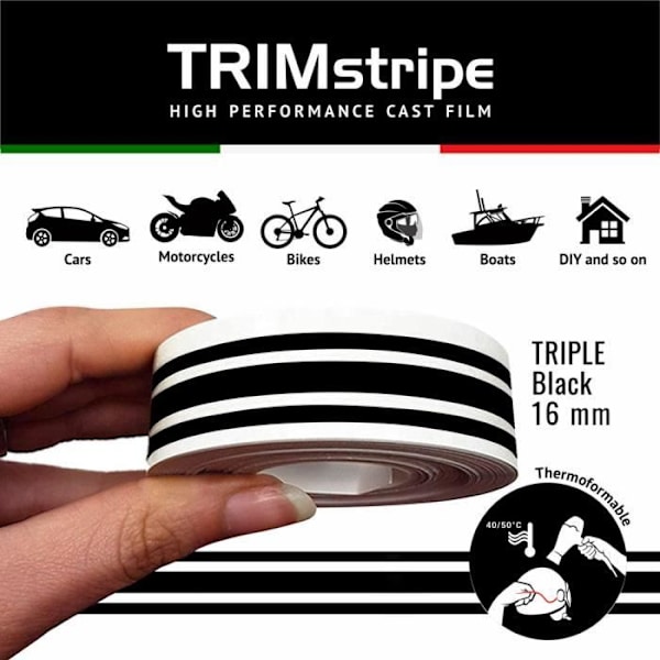 Klæbende Bånd - Trim Stripes - Sort - 16 mm - 10 mt - Termoformbar