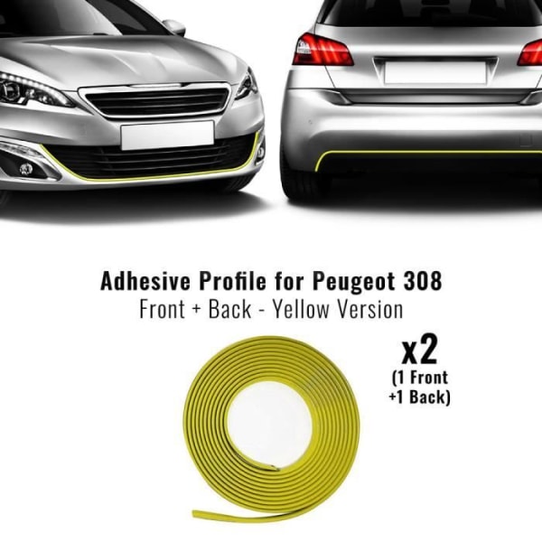 Självhäftande profil fram och bak för Peugeot 308 bil, gul