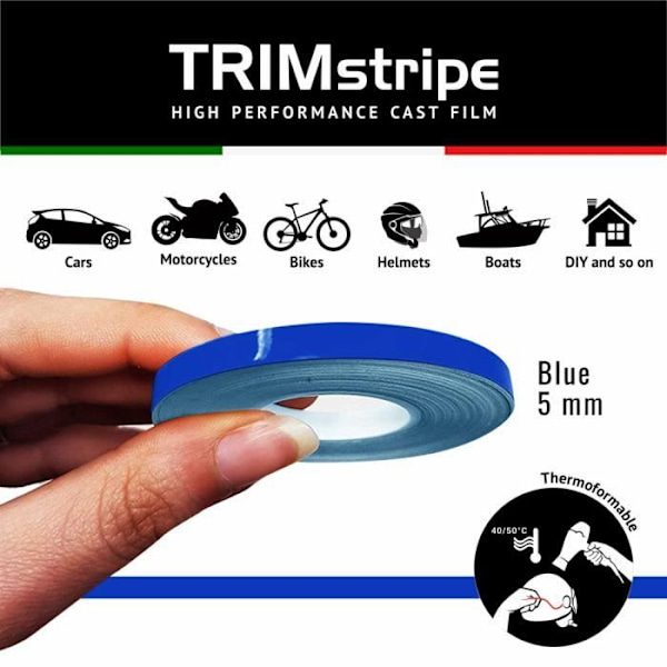 Självhäftande remsor - Trimband - Blå - 5 mm x 10 mt - Termoformbar - Väderbeständig