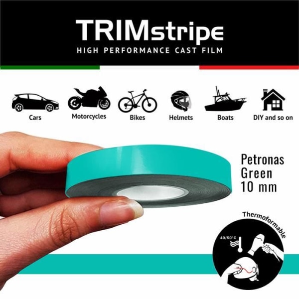 Tejpbands - Trim Stripes - Petronas Grön - 10 mm x 10 mt - Termoformbar - Rengöringsservett Petronas Green