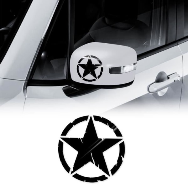 Army Star Stickers för Jeep Renegade Speglar, Glanssvart, Diam. 9 cm, 2 stycken