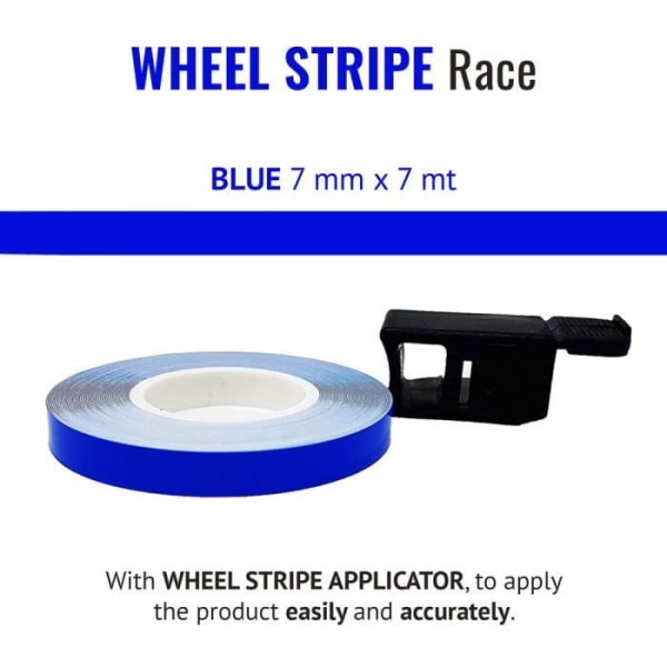 Wheel Stripes Racing självhäftande remsor för motorcykelfälgar med applikator, blå, 7 mm x 7 mt