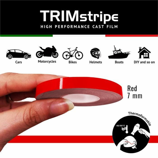 Bånd - Trim Stripes - Rød - 7 mm - 10 mt - Termoformbar