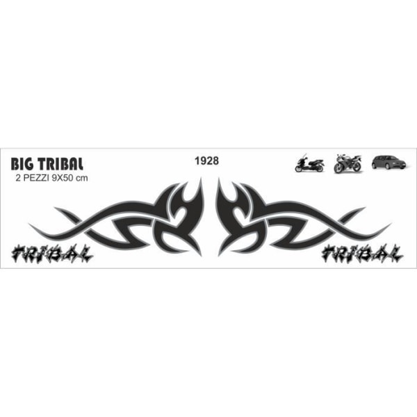 Autocollant - Big Tribal - 20 x 24 cm - Sort - 2 Stykker - Moto