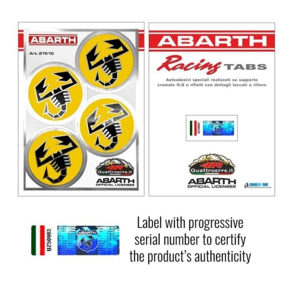 Autocollant - Abarth - Skorpioner - Gul - 4 elementer - 48 mm i diameter