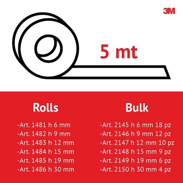 A.F.T. Dobbeltsidet klæbende tape Akryl, æske med 9 ruller, 15 mm x 5 mt