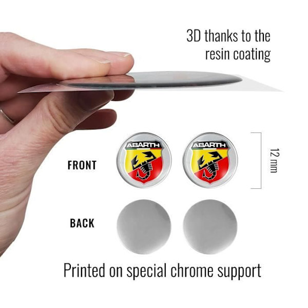 Abarth Official Badge 3D Sticker, Diameter 12 mm, 2 stk