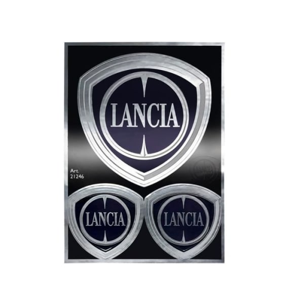 Officiella Lancia-klistermärken, 3 logotypsköldar, bord 94 x 131 mm