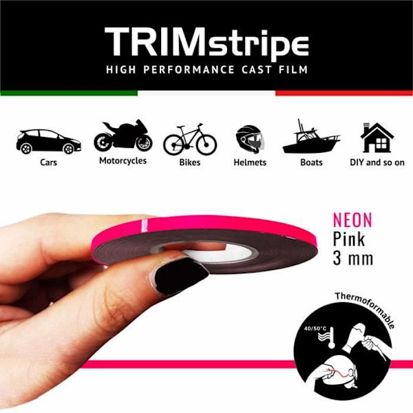 Bandes Adhésives - Trim Stripes - Fuchsia Fluo - 3 mm x 10 mt - Vinyle CAST - Multi-usages Neon Fuchsia