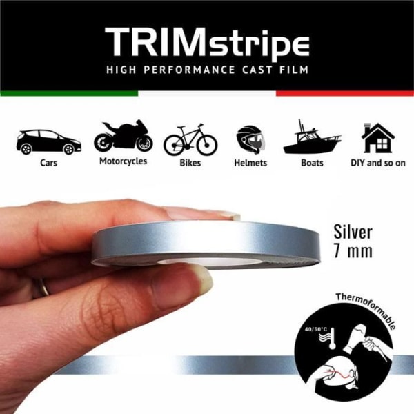 Självhäftande remsor - Trimband - Silver - 7 mm x 10 mt - Termoformbar - Rengöringsservett