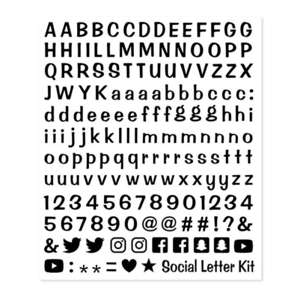 Sociala nätverk självhäftande bokstäver, siffror och symboler, svart