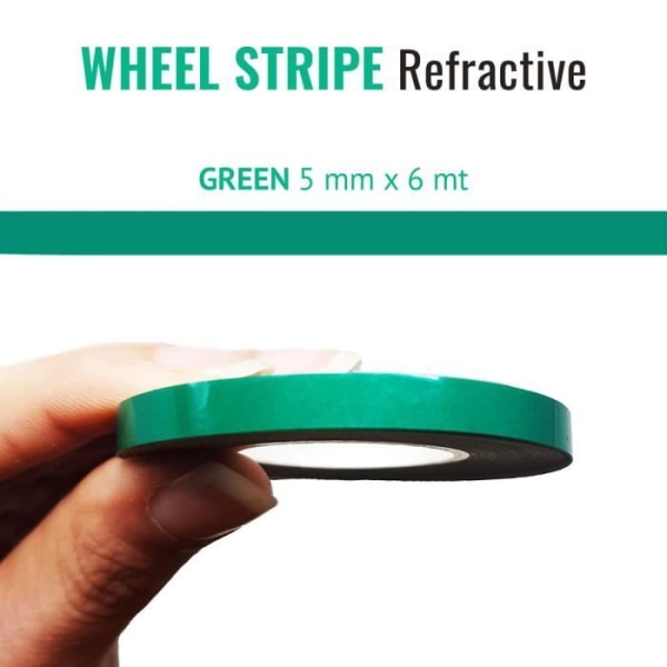 Wheel Stripes Reflekterande självhäftande remsor för motorcykelfälgar, grön, 5 mm x 6 mt