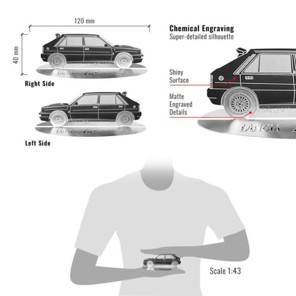 Dekorationsobjekt - Lancia - HF Delta Integrale - Graverad silhuett - Rostfritt stål - Transparent vitrin