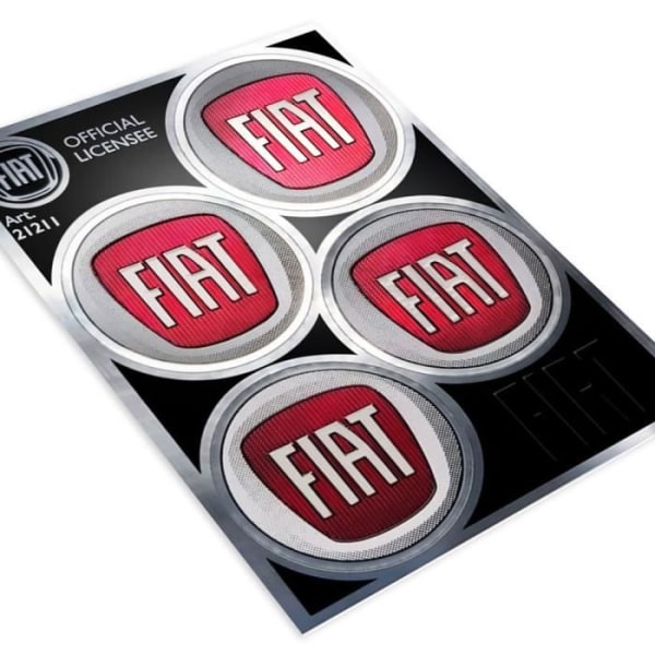 Officiella Fiat-klistermärken, 4-färgslogotyp, diameter 48 mm, bord 94 x 131 mm