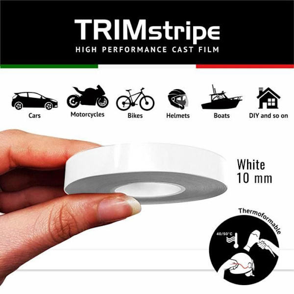 Självhäftande remsor - Trimband - 10 mm x 10 mt - GJUTT Vinyl - Termoformbar - Vit
