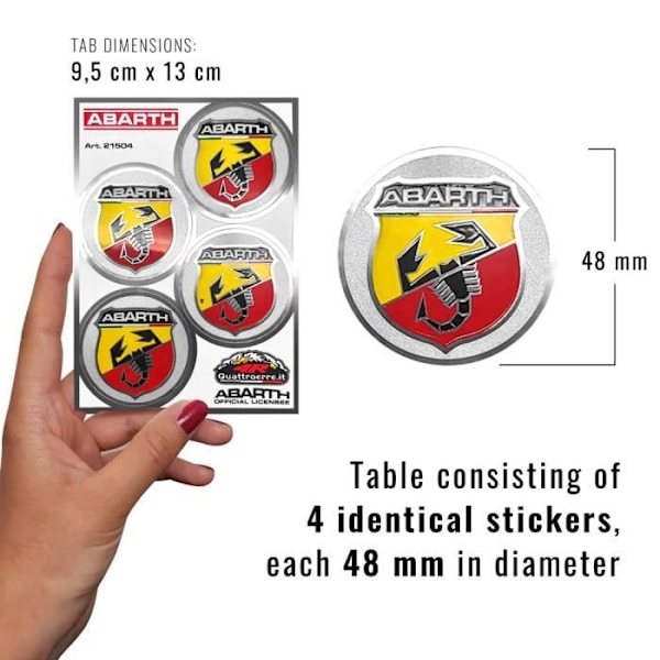 Officielt Abarth-klistermærke, 4 logomærker Diameter 48 mm