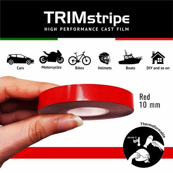 Trim Stripes självhäftande remsor för bilar, röd, 10 mm x 10 mt