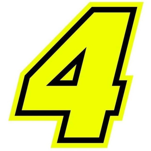 Klistermärke nummer 4 Moto GP självhäftande nummer, fluorescerande gul, h 10 cm