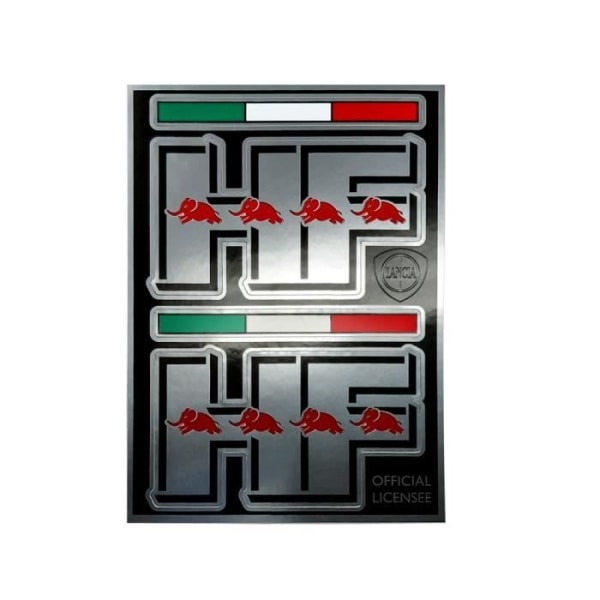 Lancia officiella HF-klistermärken, 2 svarta logotyper 2 flaggor, bord 94 x 131 mm