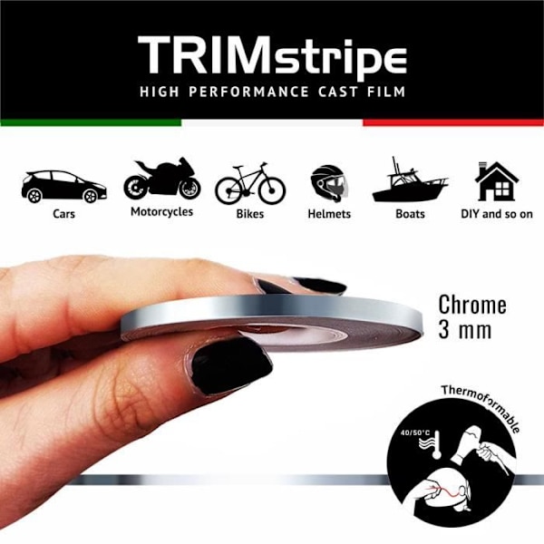 Båndmærker - Trim Stripes - Krom - 3 mm x 10 mt - Selvklebende - Modstandsdygtig og Holdbar