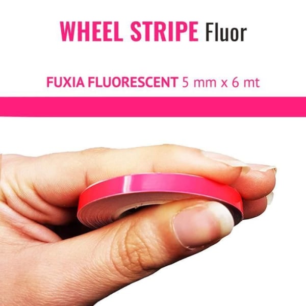 Wheel Stripes Fluorescerande självhäftande remsor för motorcykelfälgar, Neon Fuchsia, 5 mm x 6 mt