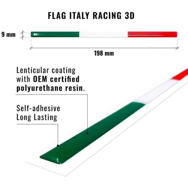 Stripe 3D Italien Flag selvklæbende tape til bil, 9 x 198 mm