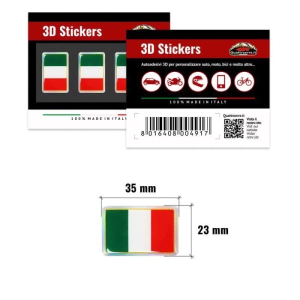 3D Sticker Sticker Italien Flag, 3 stykker, 35 x 25 mm