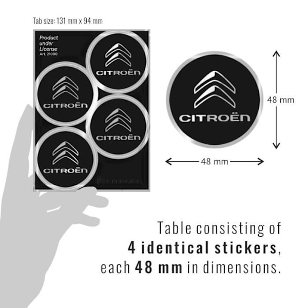 Officielle Citroën Hubcap Stickers 4 Logoer 48 mm, Sort