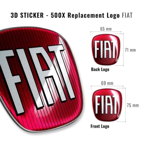 Fiat 3D Replacement Logo Sticker för 500X, fram och bak
